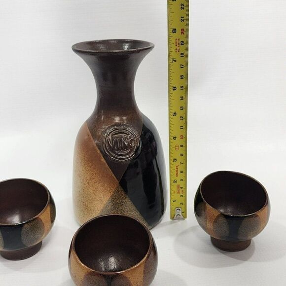 Robert Maxwell 7.5" VINO Pottery Craft Decanter With 3 Cups Midcentury Modern - Picture 2 of 12